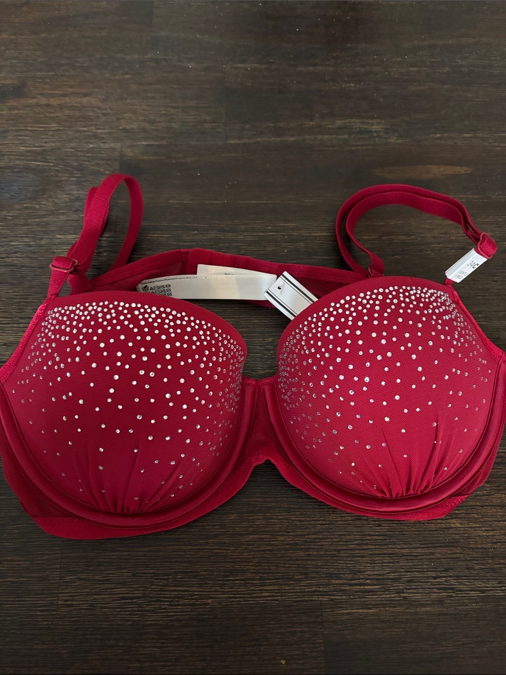 NWT PINK Victoria's Secret Red Rhinestone Lightly Lined Bra
